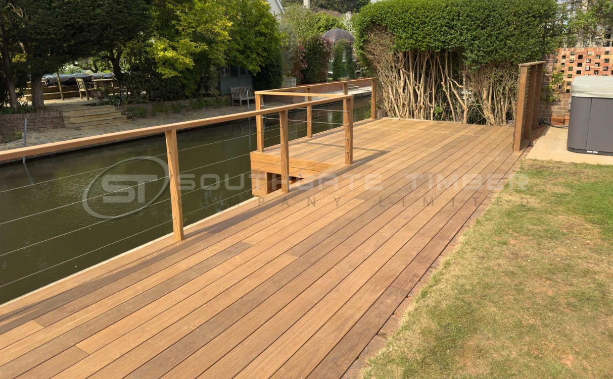 Ipe hardwood decking installed in modern garden deck area